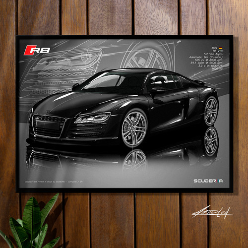 QUADRO DECORATIVO AUDI R8 5.2 V10 525 cv - PERSPECTIVE | scuderiia