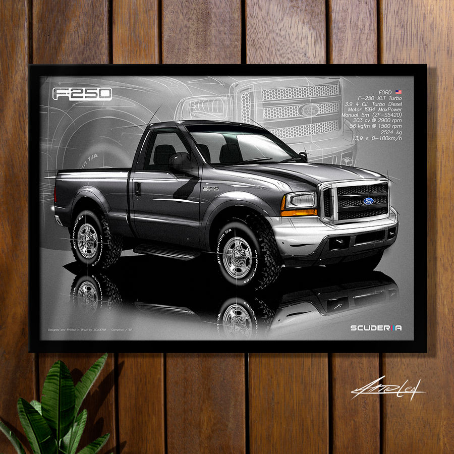 Thumbnail: QUADRO DECORATIVO FORD F250 XLT CS 1999 PERSPECTIVE ARTE DESENHO SCUDERIIA ENTUSIASTA COLECIONADOR DE CARROS