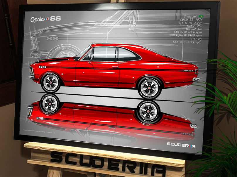 QUADRO DECORATIVO CHEVROLET OPALA SS 1974 4.1 (6 Cilindros) - SIDE STREET ERMELHO FÓRMULA