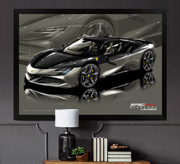 QUADRO DECORATIVO FERRARI SF90 STRADALE BICOLORE by SCUDERIIA - PERSPECTIVE