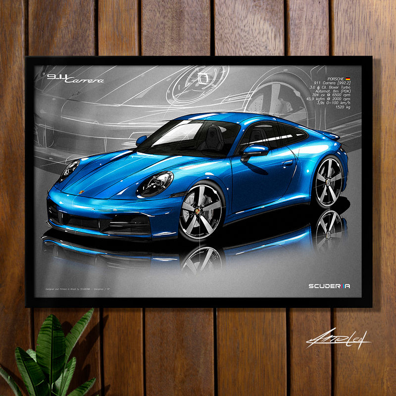 Miniatura: QUADRO DECORATIVO PORSCHE 911 CARRERA 3.0 (992.2) - PERSPECTIVE POSTER PORSCHE BRASIL STUTTGART