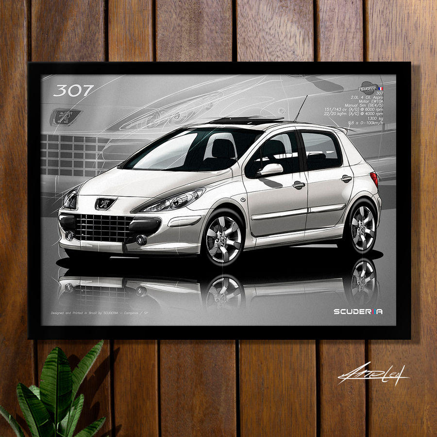 Thumbnail: QUADRO DECORATIVO PEUGEOT 307 2.0 HATCH - PERSPECTIVE PUG PEJO POSTER SCUDERIIA