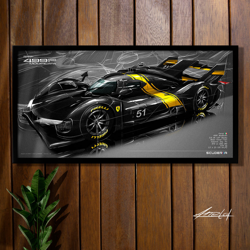 QUADRO PÔSTER DECORATIVO FERRARI 499P MODIFICATA PRESENTE PARA ENTUSIASTA GEARHEAD PARA SETUP GAMER