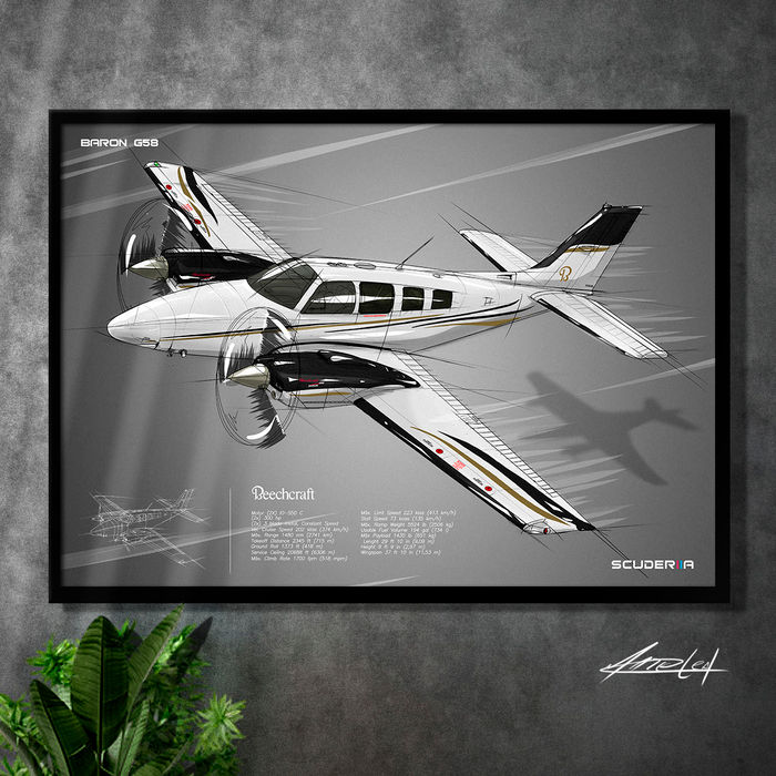 Thumbnail: QUADRO DECORATIVO AVIÃO BEECHCRAFT BARON G58 - CLIMB BRANCO