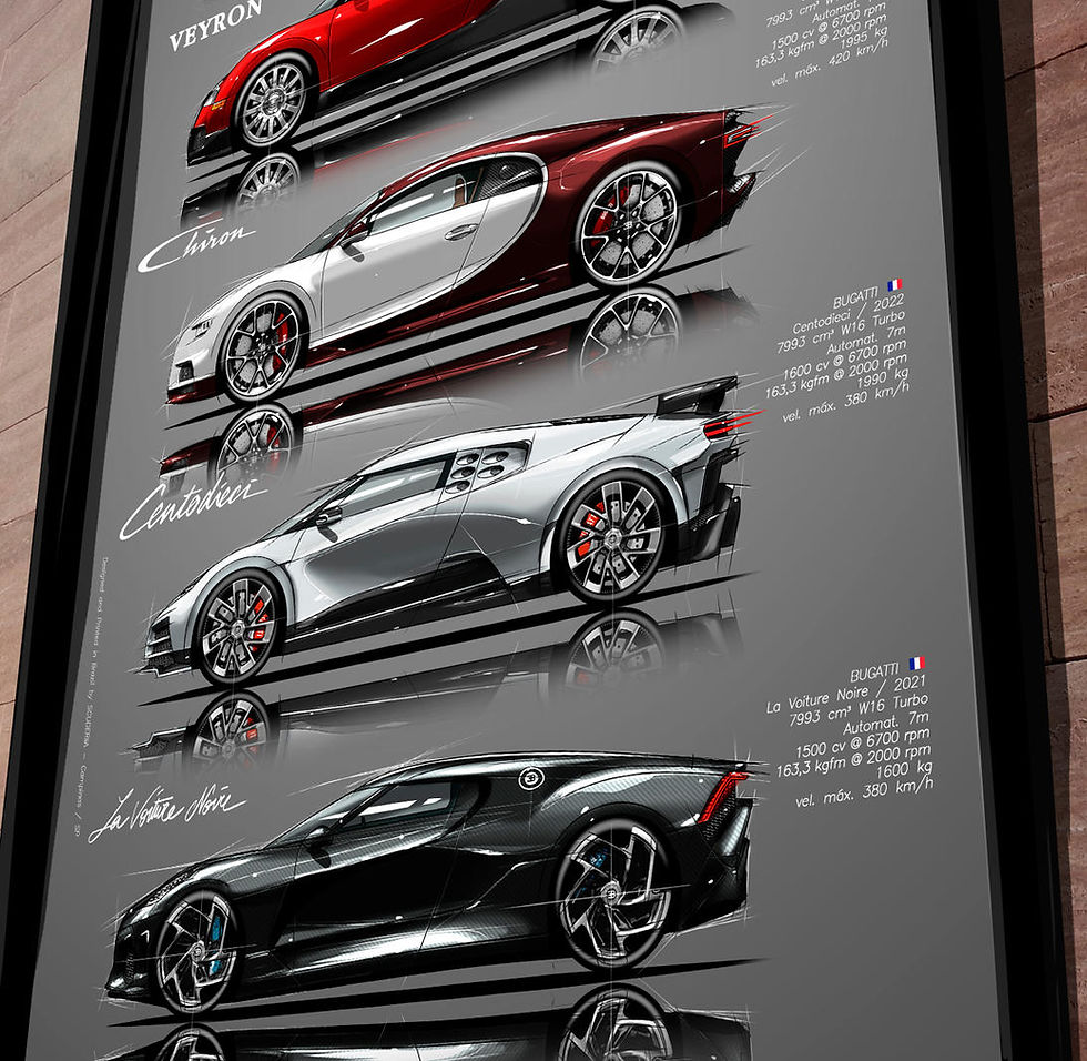 Thumbnail: QUADRO DECORATIVO BUGATTI - LEGEND'S - WIDE 87cm x 45cm SCUDERIIA CHIRON VEYRON EB110 TYPE 35C CENTOEDECI LA VOITUIRE NOIRE
