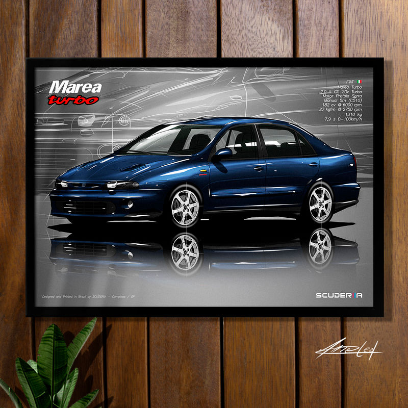 QUADRO DECORATIVO FIAT MAREA TURBO 2.0 20V - PERSPECTIVE POSTER ENTUSIASTA CARROS GEARHEAD PRESENTE CRIATIVO