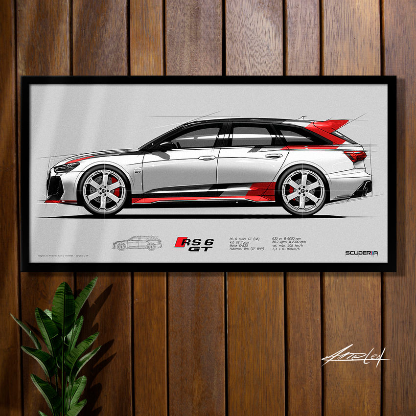 QUADRO DECORATIVO AUDI RS6 AVANT GT 4.0 V8 TURBO 630 cv (C8) ARTE SCUDERIIA PARA COLECIONADOR ENTUSIASTA PRESENTE DE LUXO