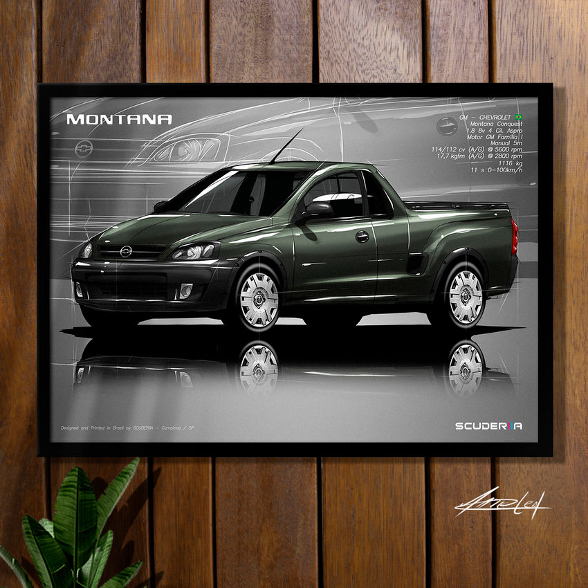 QUADRO DECORATIVO CHEVROLET MONTANA CONQUEST 1.8 (G1) ARTE COLECIONADOR ENTUSIASTA PRESENTE CRIATIVO SCUDERIIA