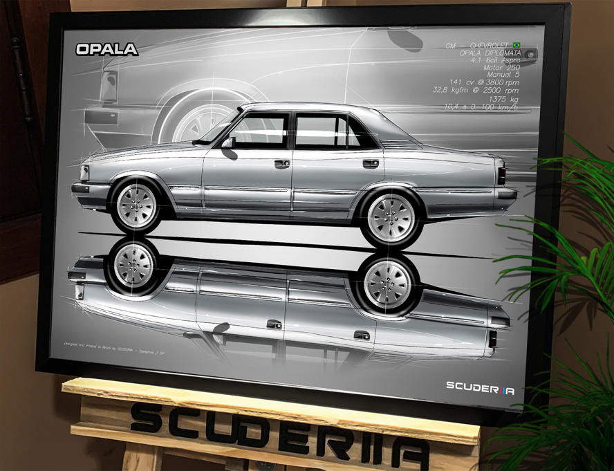 Miniatura: QUADRO POSTER CLASSICOS NACIONAIS NEO CLASSICO CHEVROLET GM ANOS 90 OPALA DIPLOMATA 4.1 4P 91-92