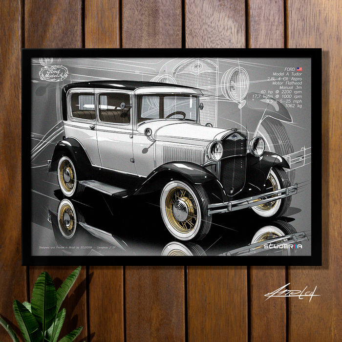 Miniatura: QUADRO DECORATIVO FORD TUDOR SEDAN (MODEL A) 1928-1931 - PERSPECTIVE FORDINHO 29