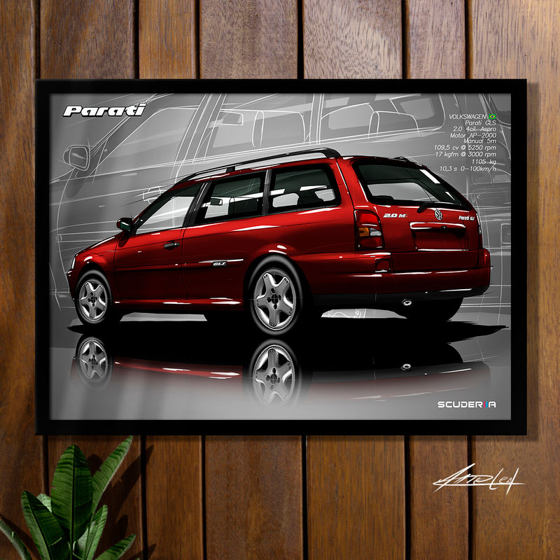Miniatura: QUADRO DECORATIVO VOLKSWAGEN PARATI GLS 2.0 8v AP (G2) - PERSPECTIVA TRASEIRA POSTER DE CARRO DESENHO ARTE SCUDERIIA