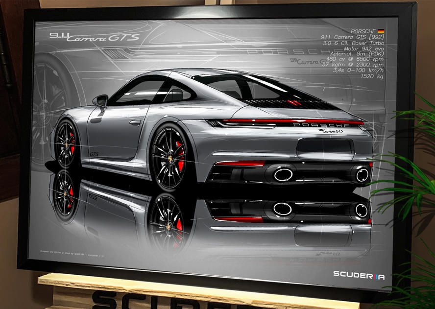 Miniatura: QUADRO POSTER PORSCHE 911 CARRERA GTS 3.0 992 - PERSPECTIVE CARRO ESPORTIVO SCUDERIIA