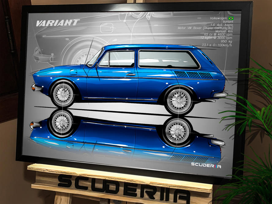 Miniatura: QUADRO POSTER VOLKSWAGEN VARIANT 1.6 1972-1976 - SIDE STREET VW DUPLA CARBURAÇÃO BOXER 1600 AIRCOOLED