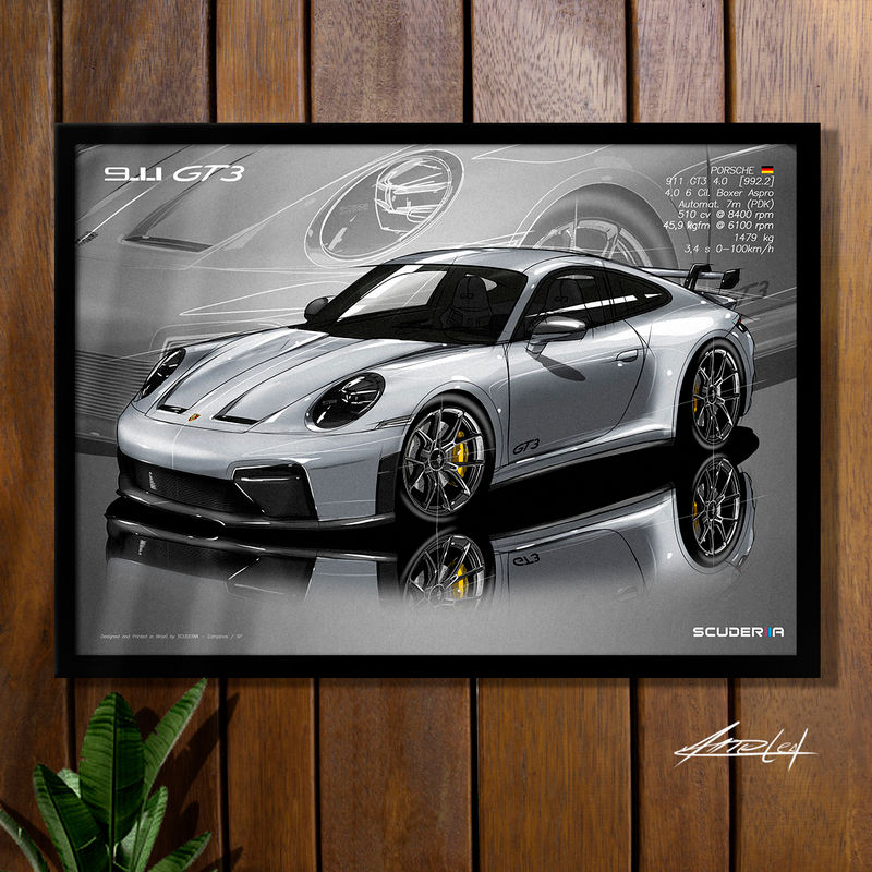 Thumbnail: QUADRO DECORATIVO PORSCHE 911 GT3 4.0 (992.2) - PERSPECTIVE POSTER PRESENTE GEARHEAD SCUDERIIA