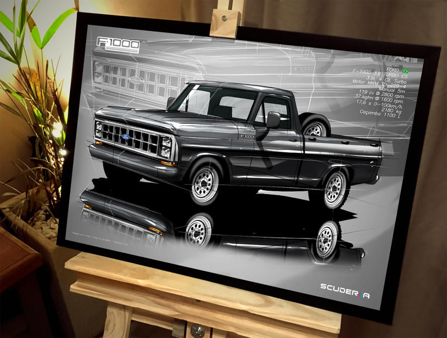 Miniatura: QUADRO POSTER FORD F1000 3.9 TURBO - PERSPECTIVE PICK-UP CAMINHONETE ANTIGA