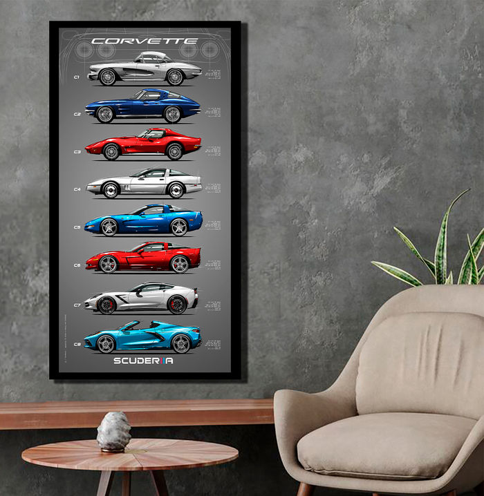 Miniatura: QUADRO DECORATIVO CHEVROLET CORVETTE EVOLUTION - LEGEND'S - WIDE 87x45cm