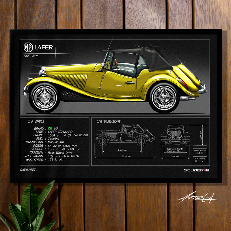 Miniatura: QUADRO DECORATIVO MP LAFER  STANDARD 1600 CARBURADO MG TD PERCIVAL LAFER ANTIGOMOBILISMO CLASSICOS BRASILEIROS