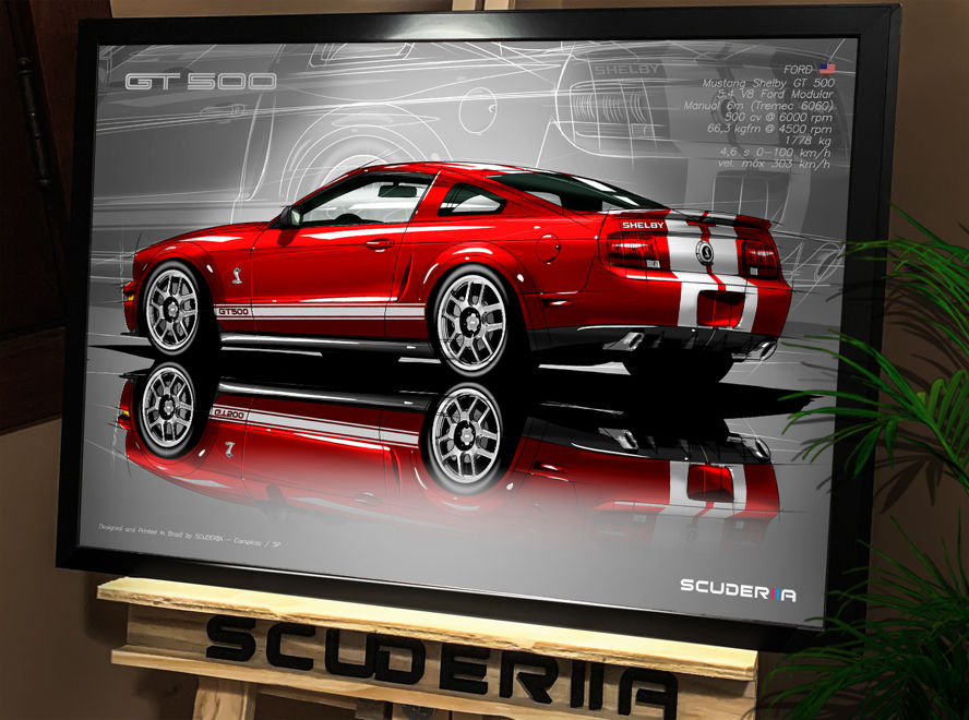 QUADRO DECORATIVO FORD MUSTANG SHELBY GT 500 5.4 V8 500 cv - PERSPECTIVA TRAS