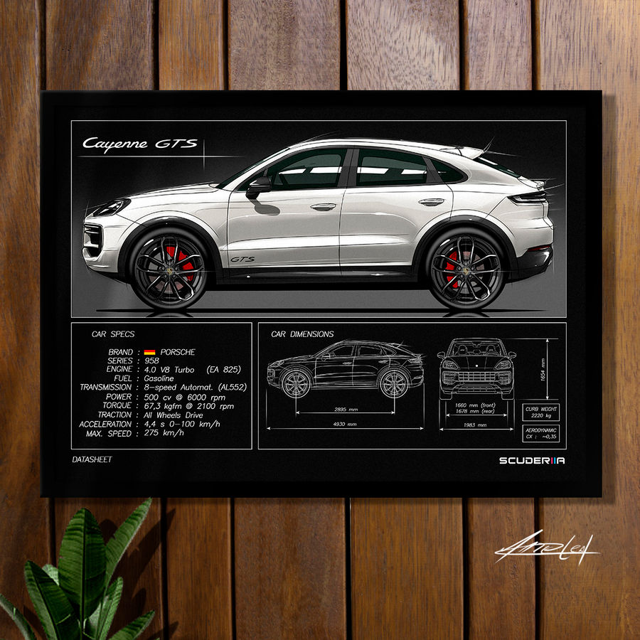 Miniatura: QUADRO DECORATIVO PORSCHE CAYENNE COUPÉ GTS 4.0 V8 (958) DESENHO AUTOMOTIVO SCUDERIIA ILUSTRAÇÃO POSTER PRESENTE CRIATIVO