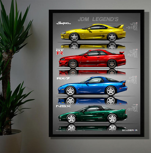 QUADRO DECORATIVO JDM LEGEND'S - SUPRA / GTR R34 / RX7 / NSX