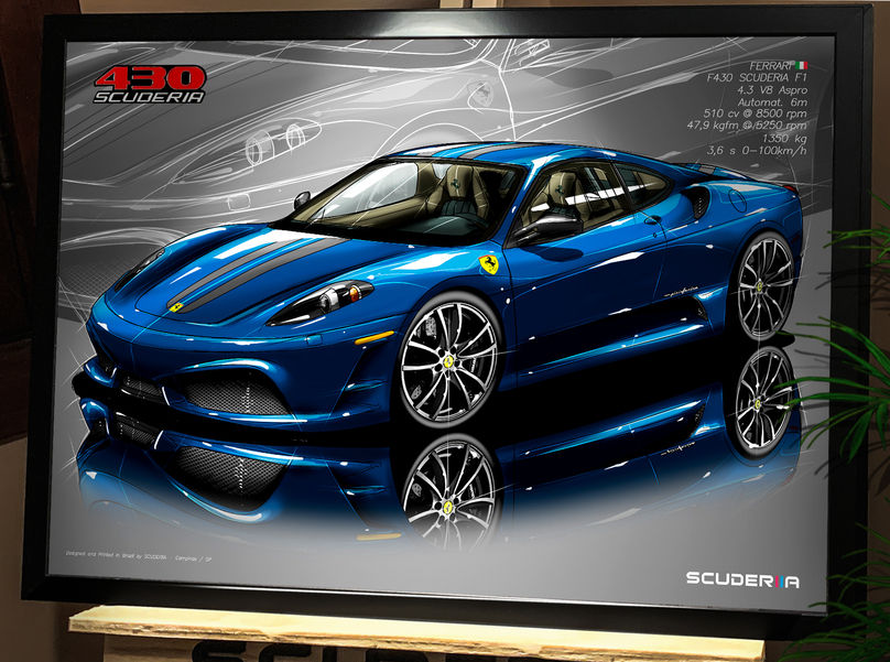Thumbnail: QUADRO DECORATIVO FERRARI F430 SCUDERIA F1 4.3 V8 - PERSPECTIVE azul tour de france