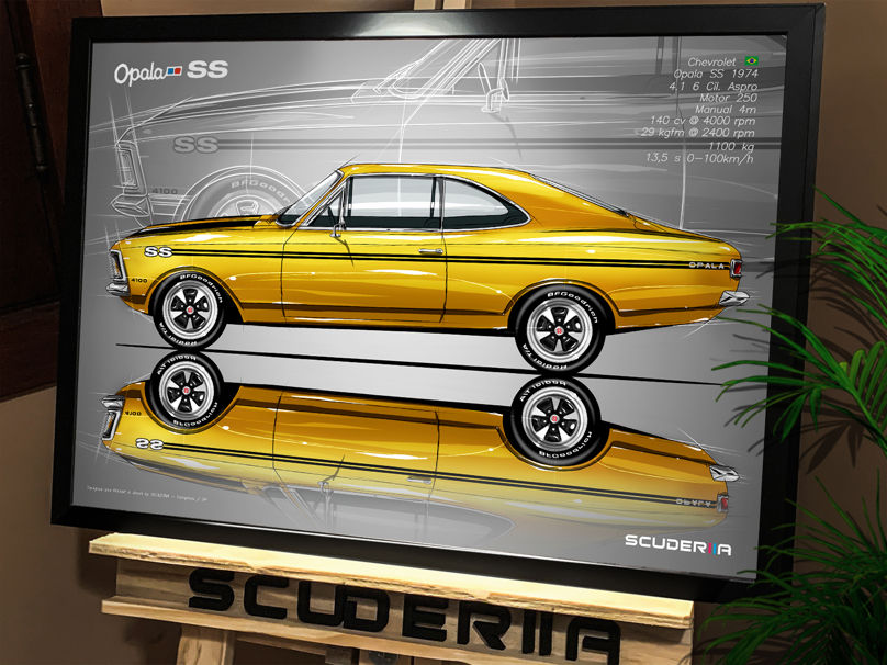 Thumbnail: QUADRO DECORATIVO CHEVROLET OPALA SS 1974 4.1 (6 Cilindros) - SIDE STREET AMARELO CAJU