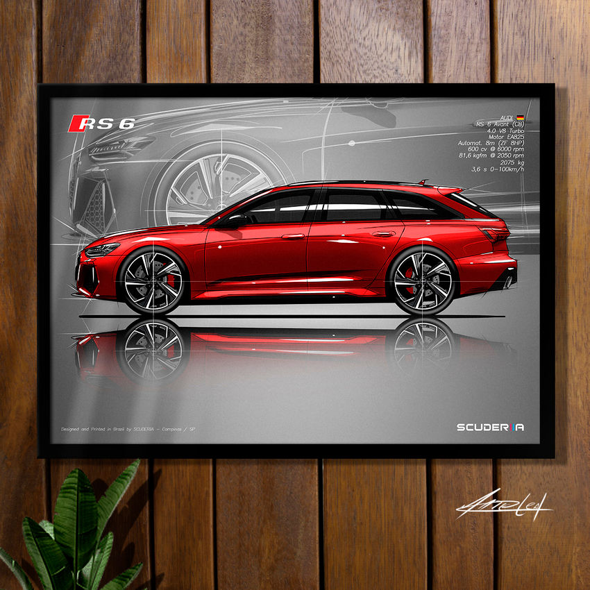 Miniatura: QUADRO DECORATIVO AUDI RS6 AVANT 4.0 V8 TURBO 600 cv (C8) ARTE AUTOMOTIVA SCUDERIIA PRESENTE PARA NAMORADO PAI NATAL AMIGO