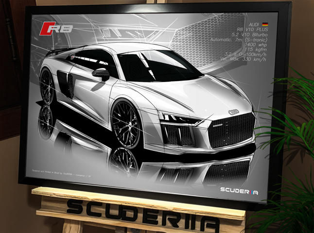 Miniatura: QUADRO DECORATIVO AUDI R8 5.2 V10  BITURBO 2015-2019 - PERSPECTIVE