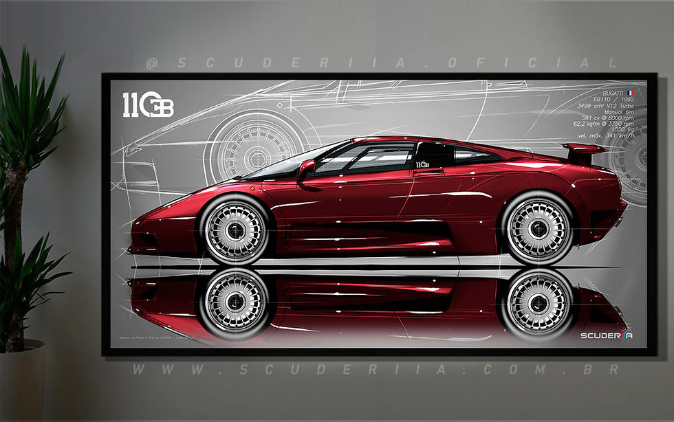 Miniatura: QUADRO DECORATIVO BUGATTI EB110 - SIDE STREET - WIDE 87cm x 45cm