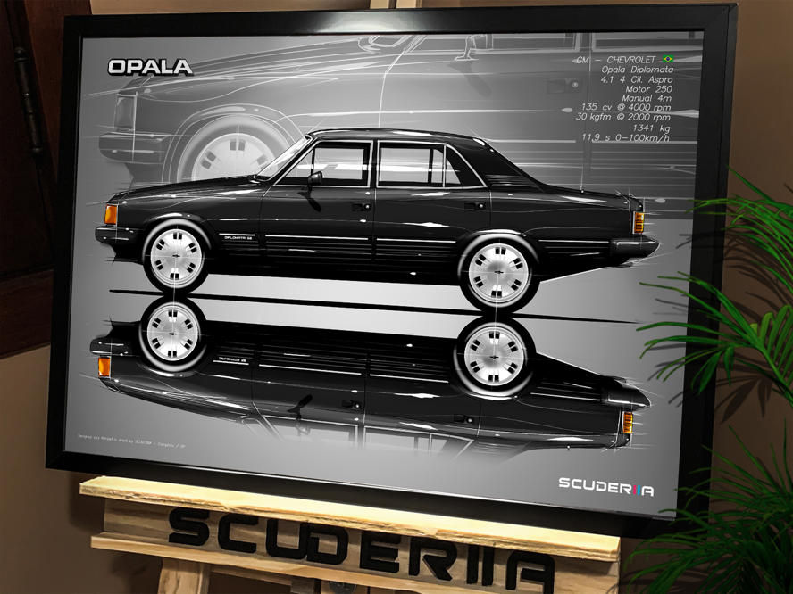 Miniatura: QUADRO POSTER CHEVROLET GM CLASSICO NACIONAL NEO CLASSICO ANOS 80 OPALA DIPLOMATA 4.1 4P 85-87