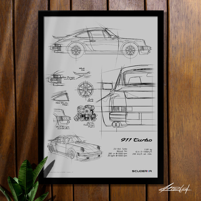 QUADRO DECORATIVO PORSCHE 911 TURBO 930 - SKETCH DETAILS