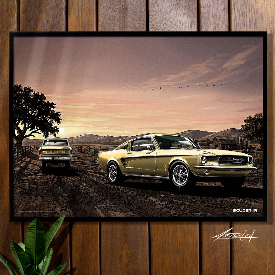 POSTERQUADRO DECORATIVO FORD MUSTANG GT FASTBACK 67 & FORD F100 - COUNTRY ROAD PRESENTE DIA DOS PAIS CRIATIVO ENTUSIASTA