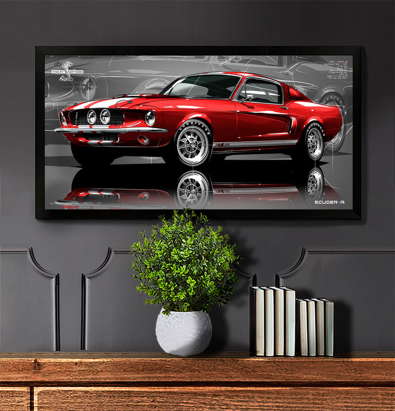 Miniatura: QUADRO DECORATIVO FORD SHELBY MUSTANG GT 500 67 - PERSPECTIVE 87cmx45cm