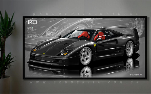 QUADRO DECORATIVO FERRARI F40 2.9L V8 Bi-Turbo - PERSPECTIVE WIDE
