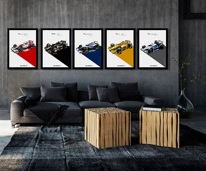 Miniatura: 5 QUADROS DECORATIVOS FORMULA 1 clean collection - 5 CARROS DO CHEFE