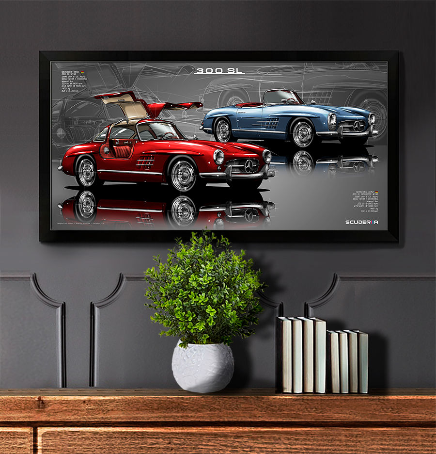 Thumbnail: QUADRO DECORATIVO MERCEDES-BENZ 300 SL GULLWING + ROADSTER - LEGEND'S - 87x45cm