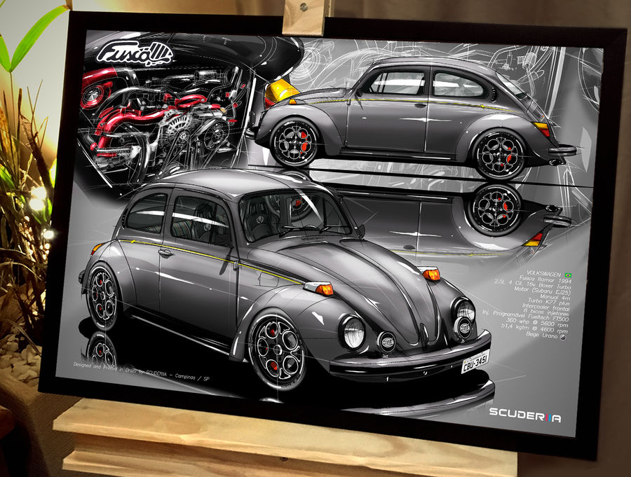 Miniatura: QUADRO DO SEU CARRO NO ESTILO COMPOSITION II (2 vistas Externas + motor) presente personalizado gearhead