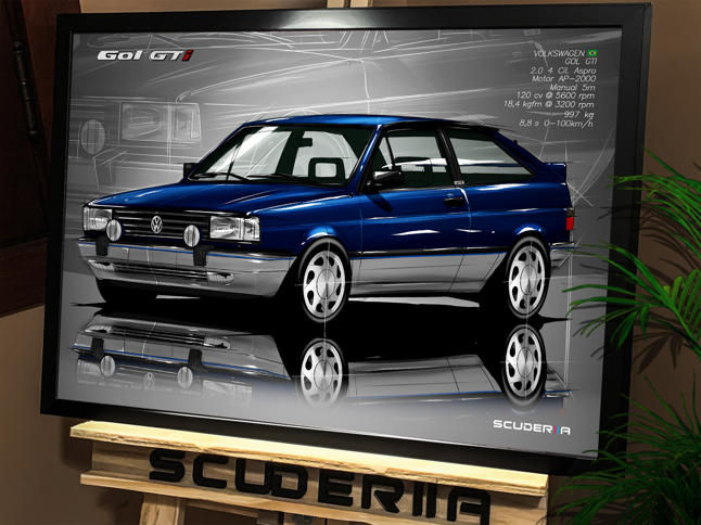 QUADRO DECORATIVO VOLKSWAGEN GOL GTI 2.0 8V 1988-1990 - PERSPECTIVE BX SCUDERIIA CARROS CLÁSSICOS NACIONAIS