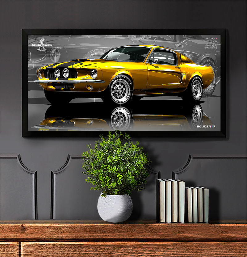 Thumbnail: QUADRO DECORATIVO FORD SHELBY MUSTANG GT 500 67 - PERSPECTIVE 87cmx45cm
