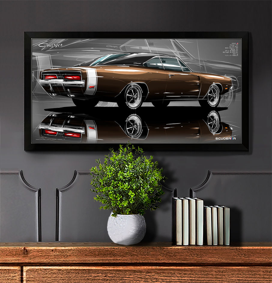 Miniatura: QUADRO DECORATIVO DODGE CHARGER 500 V8 1969/1970 - PERSPECTIVE 87x45cm