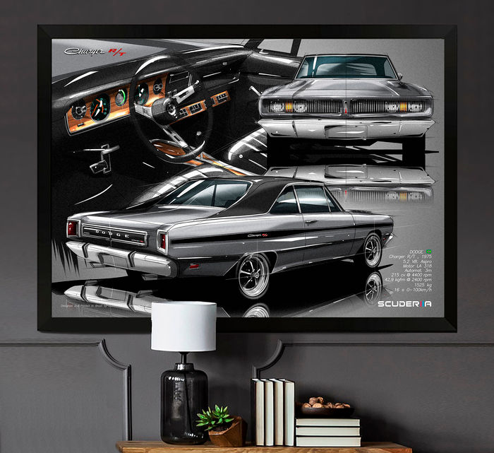 Thumbnail: QUADRO DECORATIVO DODGE CHARGER RT 1975 5.2 V8 215cv - COMPOSITION II