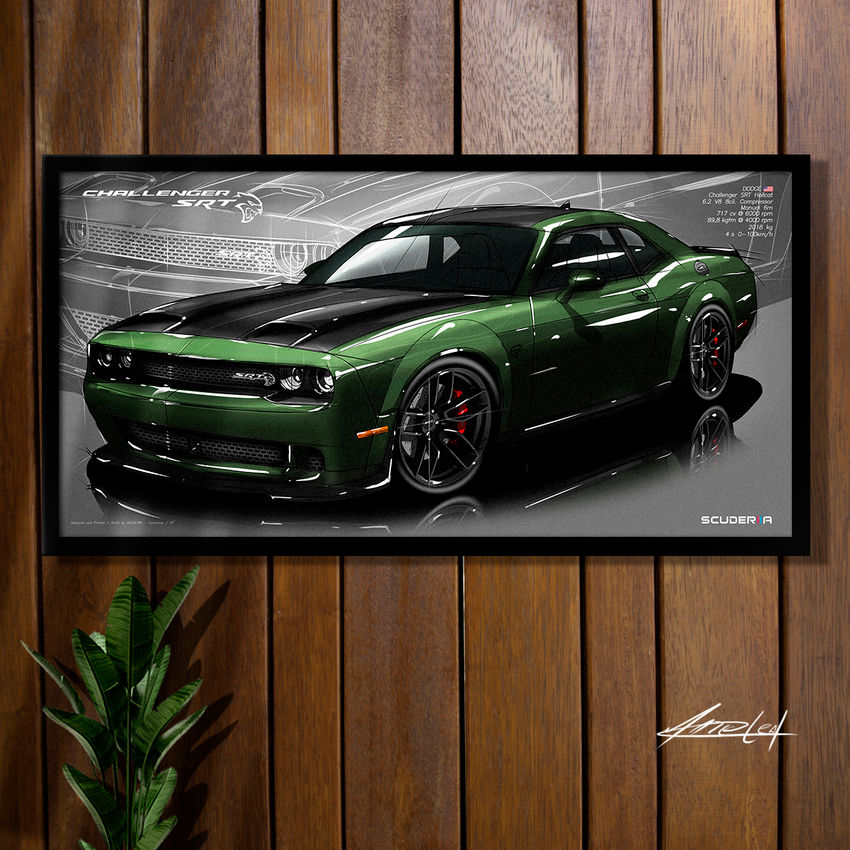 Miniatura: QUADRO DECORATIVO DODGE CHALLENGER HELLCAT SRT WIDEBODY - PERSPECTIVE MUSCLE CAR DOJÃO DORJÃO CHARGER AMERICANO POSTER ARTE