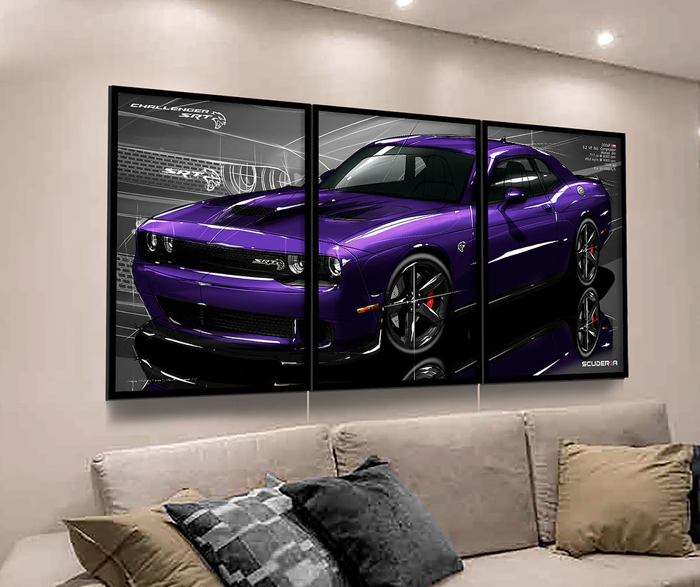 Thumbnail: QUADRO DECORATIVO DODGE CHALLENGER SRT HELLCAT - PERSPECTIVE - MOSAICO POSTER DODGE CHALLENGER