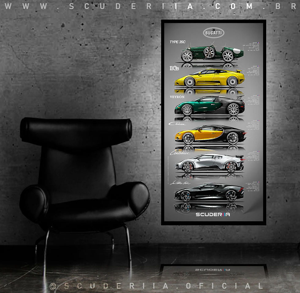 Miniatura: QUADRO DECORATIVO BUGATTI - LEGEND'S - WIDE 87cm x 45cm SCUDERIIA CHIRON VEYRON EB110 TYPE 35C CENTOEDECI LA VOITUIRE NOIRE