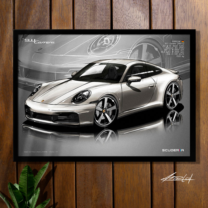 Miniatura: QUADRO DECORATIVO PORSCHE 911 CARRERA 3.0 (992.2) - PERSPECTIVE POSTER PORSCHE BRASIL STUTTGART