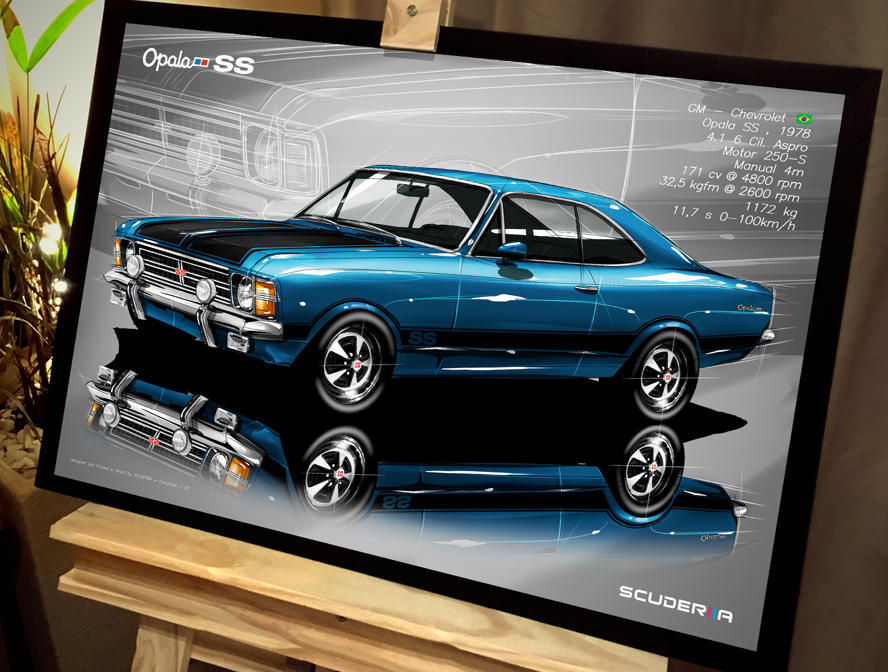Miniatura: QUADRO POSTER ESPORTIVO NACIONAL ANOS 70 MUSCLECAR CHEVROLET GM OPALA SS 4.1 COUPE 1978
