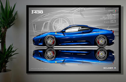 QUADRO DECORATIVO FERRARI F430 4.3 V8 - SIDE STREET | scuderiia.com.br