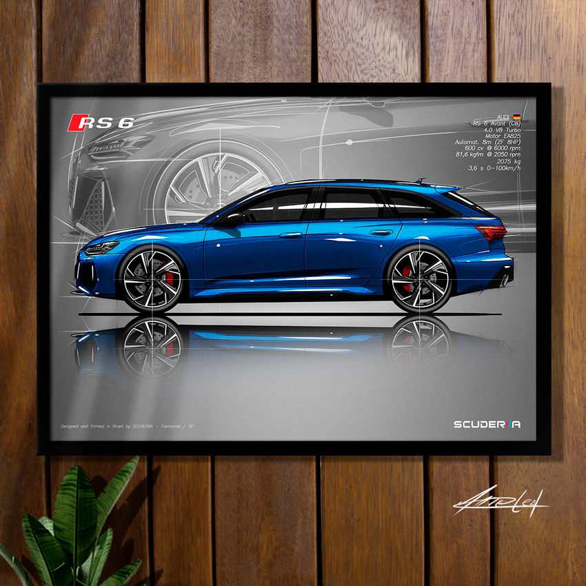 Miniatura: QUADRO DECORATIVO AUDI RS6 AVANT 4.0 V8 TURBO 600 cv (C8) ARTE AUTOMOTIVA SCUDERIIA PRESENTE PARA NAMORADO PAI NATAL AMIGO