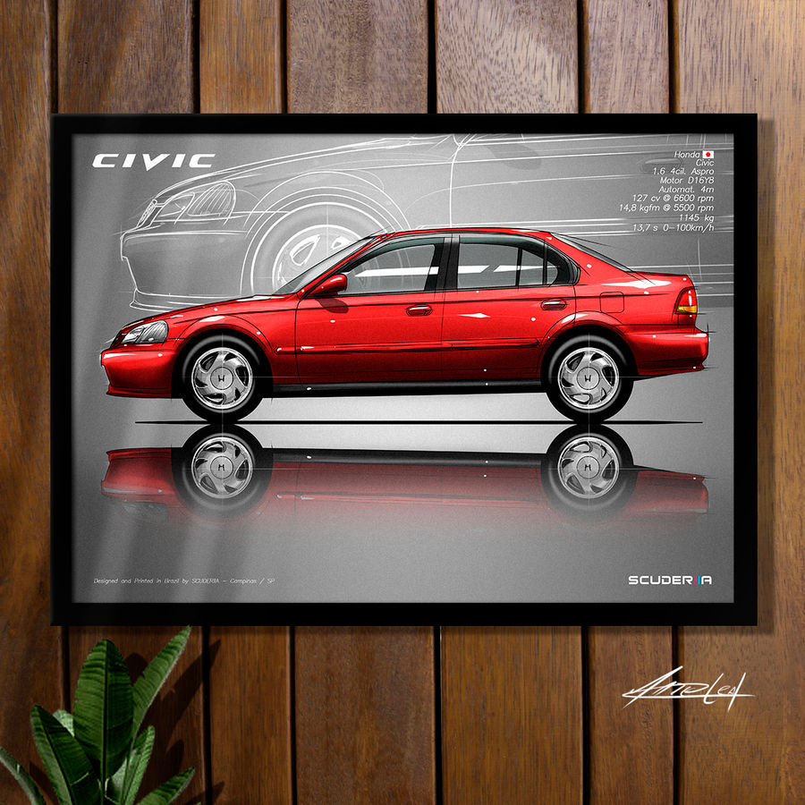 Thumbnail: QUADRO DECORATIVO HONDA CIVIC G6 1.6 1996 - 2000 - SIDE STREET POSTER CIVIC EX CIVIC LX CIVIC EK SCUDERIIA JDM