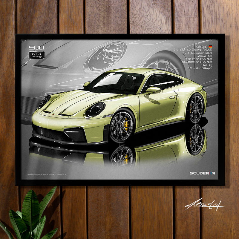 Miniatura: QUADRO DECORATIVO PORSCHE 911 GT3 TOURING 4.0 (992.2) - PERSPECTIVE POSTER GEARHEAD PRESENTE SCUDERIIA